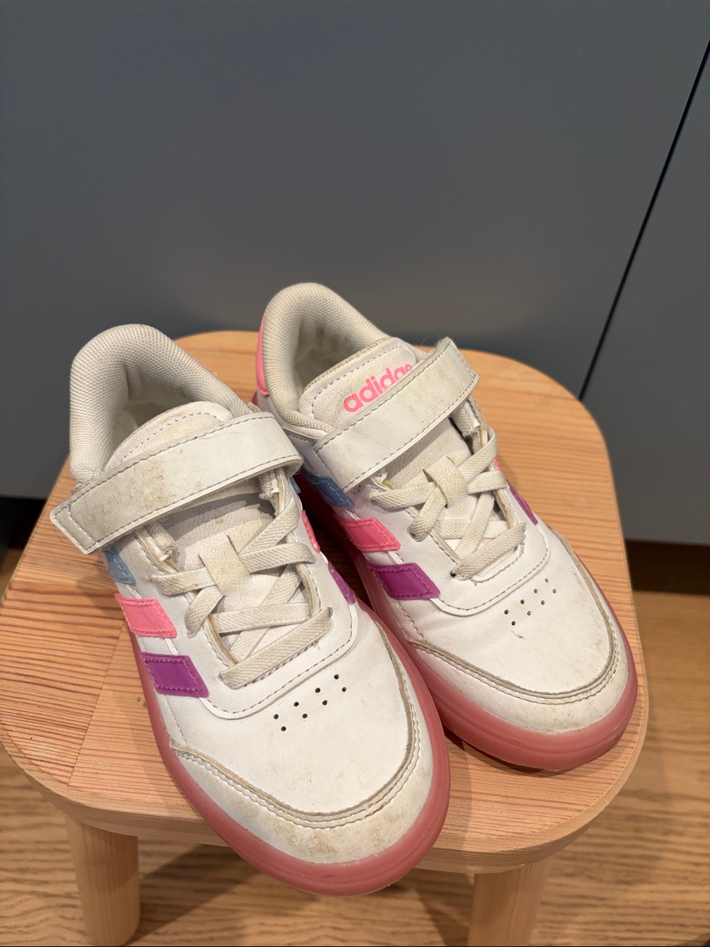 Adidas Kids White Sneakers With Pink & Purple Accents